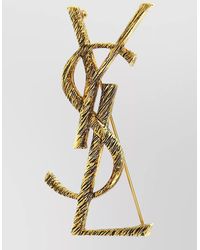 Saint Laurent - Textured Finish Metal Logo Fashion Brooch - Lyst