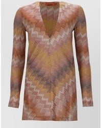 Missoni - V Neck Chevron Knit Long Sleeve Dress - Lyst