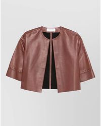 Yves Salomon - Leather Cropped Jacket Laser Cut Sleeves - Lyst