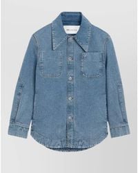 Ami Paris - Denim Shirt Chest Pockets Pointed Collar Topstitching - Lyst