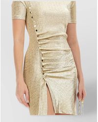 Rabanne - Ruched Metallic Button Detailing Dress Side Slit - Lyst