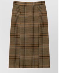 Saint Laurent - Wool Prince Of Wales Pleated Midi Skirt - Lyst