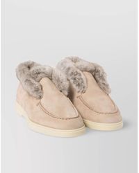 Santoni - Faux Fur Trim Ankle Boots With Round Toe - Lyst