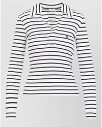 Celine - Silk Striped Long-Sleeve Polo Shirt - Lyst