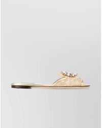 Dolce & Gabbana - Crystal Lace Flat Sandals With Floral Pattern - Lyst