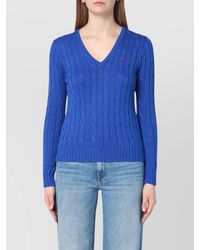 Polo Ralph Lauren - Cable Knit V-Neck Jumper With Ribbed Cuffs And Hem - Lyst