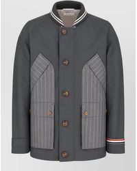 Thom Browne - Striped Coat Ribbed Collar Front Pockets Cuffs - Lyst