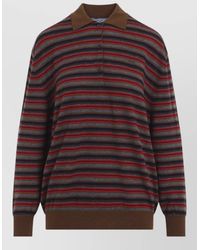 Prada - Striped Cashmere Relaxed-Fit Long-Sleeve Polo Shirt - Lyst