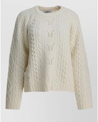 Sandbeige - Cable Knit Crew Neck Long Sleeve Sweater - Lyst