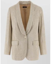 Peserico - Blazer Metallic Thread Notched Lapel Buttons - Lyst