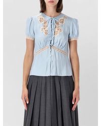Self-Portrait - Lace Top Puff Sleeves Embroidered Accents - Lyst