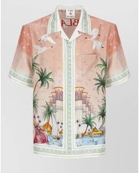 CASABLANCA - Silk Ethereal Printed Cuban Collar Short-Sleeve Shirt - Lyst
