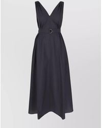 Brunello Cucinelli - Belted Waist Flared Skirt Midi Length Dress - Lyst