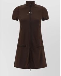 Courreges - Polyester Mockneck Zip Mini Dress - Lyst