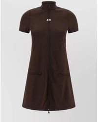 Courreges - Polyester Mockneck Zip Mini Dress - Lyst