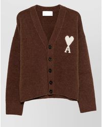 Ami Paris - Alpaca Wool Ribbed V-Neck Cardigan - Lyst