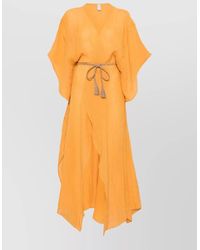 120% Lino - Long Linen Beach Dress Adjustable Waist - Lyst