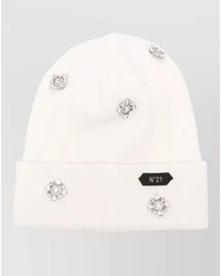 N°21 - Embellished Knit Hat Turn Up Brim - Lyst