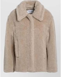 Max Mara - Collared Jacket Faux Fur Texture Pockets - Lyst