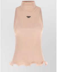 Fendi - Ribbed Mock Neck Cotton Tank Top - Lyst