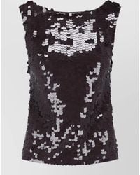 P.A.R.O.S.H. - Sleeveless Sequin Scoop Neck Fitted Top - Lyst