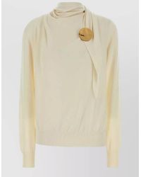 Jil Sander - Wool Sweater Decorative Button Draped Neckline - Lyst