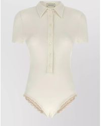 Magda Butrym - Viscose Crochet-Trim Short-Sleeve Polo Bodysuit - Lyst