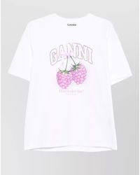 Ganni - Organic Cotton Raspberry Print Oversized T-Shirt - Lyst