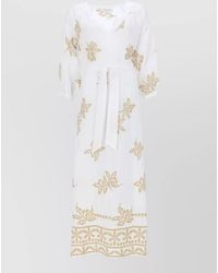 120% Lino - Beach Dress Belted Waist Embroidered Design - Lyst