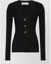 Sportmax - V Neck Ribbed Long Sleeve Fitted Top - Lyst