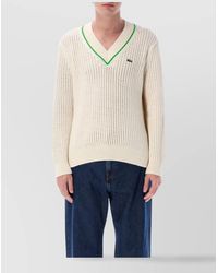 Lacoste - Cotton Blend Knit V-Neck Sweater - Lyst