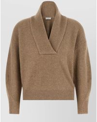 Brunello Cucinelli - Cashmere English-Rib Shawl-Neck Sweater - Lyst