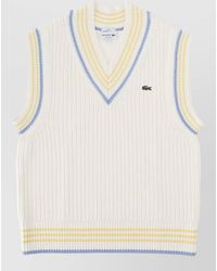 Lacoste - Ribbed Sleeveless V Neck Top Striped Trim - Lyst