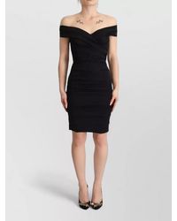Dolce & Gabbana - Silk Off-Shoulder Short-Sleeve Ruched Knee-Length Dress - Lyst
