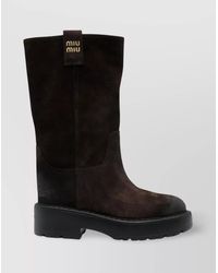 Miu Miu - Chunky Sole Suede Mid-Calf Boots - Lyst