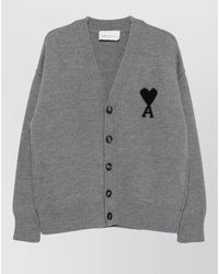 Ami Paris - Wool Intarsia-Knit Crew-Neck Long-Sleeve Cardigan - Lyst