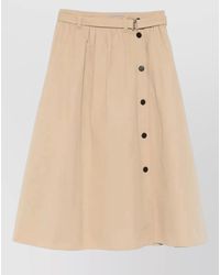 Prada - Cotton Belted Pleated Midi Skirt - Lyst