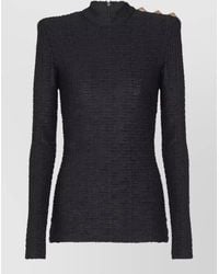 Balmain - Monogram Knit Top High Neck Buttons - Lyst
