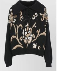Etro - Wool Intarsia-Knit Lace-Up Sweater - Lyst