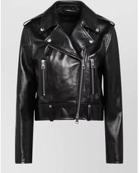 Balenciaga - Lamb Leather Cropped Asymmetric Biker Jacket - Lyst