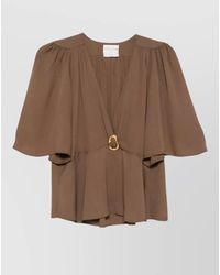 forte_forte - Crepe-Texture V-Neck Cape-Sleeve Maxi Dress - Lyst