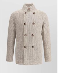 Brunello Cucinelli - Virgin Wool Ribbed Cardigan With Grooved Buttons - Lyst