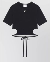 Courreges - Cropped Contrast T-Shirt Featuring Cut Out Ribbons - Lyst
