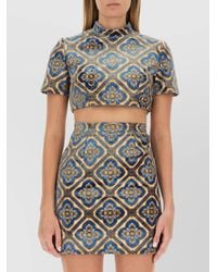 Etro - Velvet Abstract-Print Mock-Neck Cropped Top - Lyst