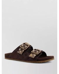 Burberry - Leather Checked Flat Sandals - Lyst