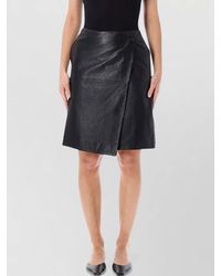 Loulou - Leather Textured Wrap-Effect Knee-Length A-Line Skirt - Lyst