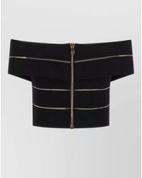 Balmain - Shoulder Baring Cropped Top Ribbed Stripes - Lyst