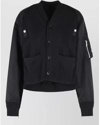 Sacai - Cotton Blend Cropped Cardigan Contrast Panels - Lyst
