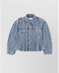 Ganni - Striped Long Sleeve Collared Jacket - Lyst