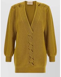 Valentino Garavani - Virgin Wool Ribbed V-Neck Cable-Knit Sweater - Lyst